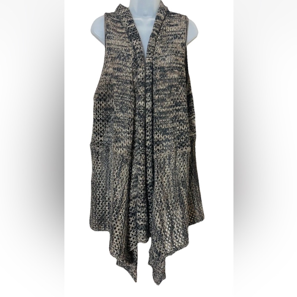 New Directions Plus Size 3X Duster Cardigan Sleeveless Sweater Open Knit Brown